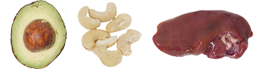 アボカド、ナッツ、レバーの写真