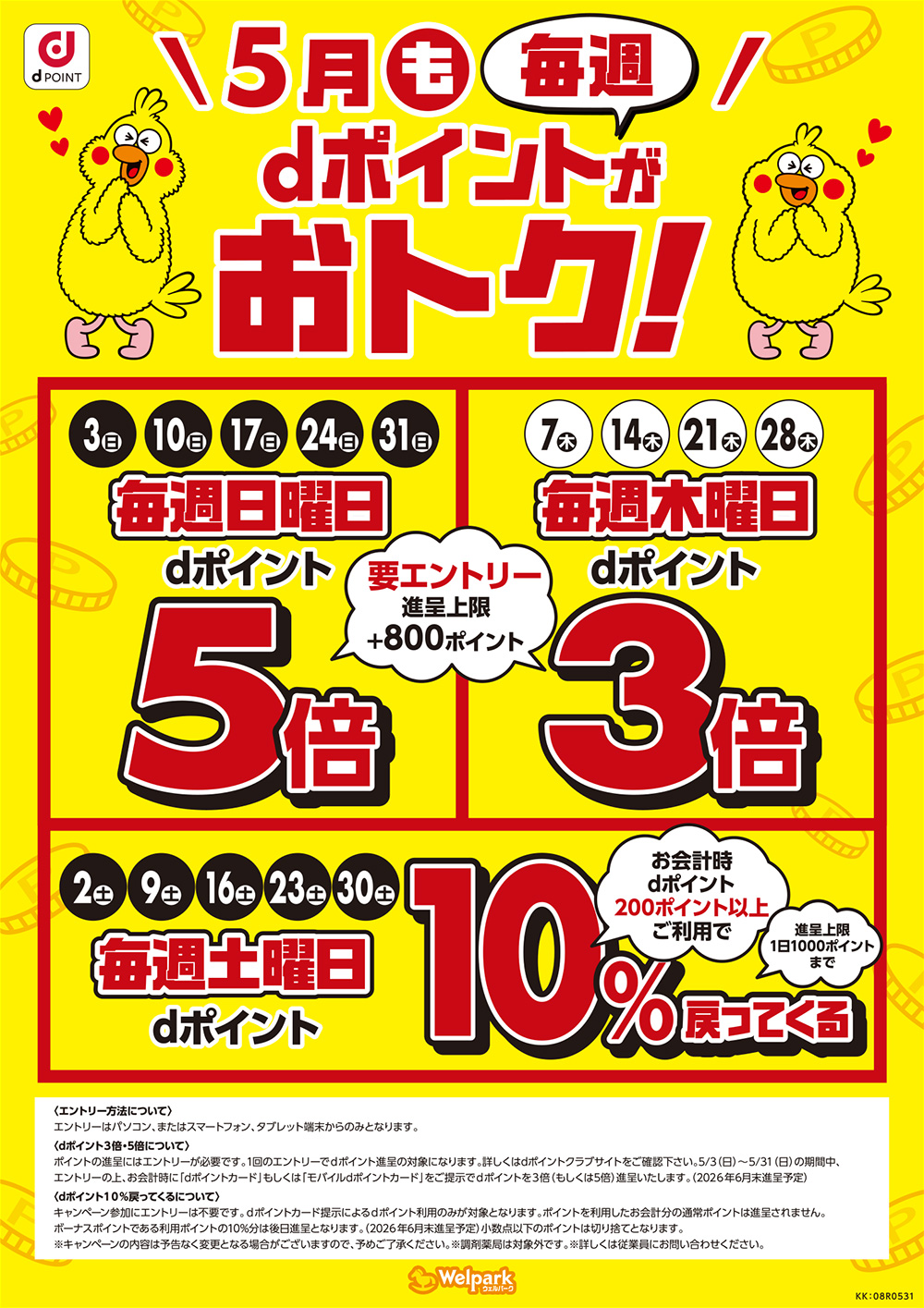 ポイントが3倍、5倍になる日など、dポイントは毎週おトク！
